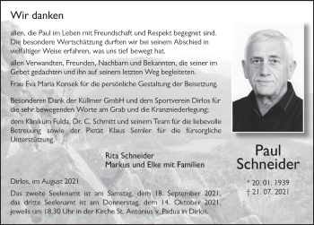 Traueranzeige von Paul Schneider von FZ