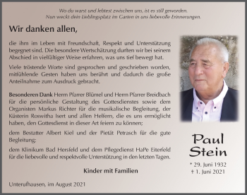 Traueranzeige von Paul Stein von FZ