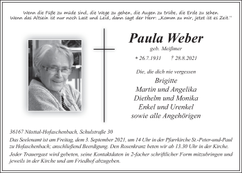 Traueranzeige von Paula Weber von FZ