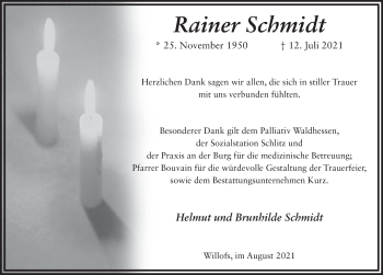Traueranzeige von Rainer Schmidt von FZ