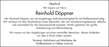 Traueranzeige von Reinhold Döppner von FZ