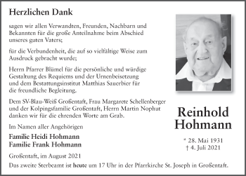 Traueranzeige von Reinhold Hohmann von FZ