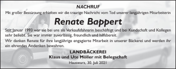 Traueranzeige von Renate Bappert von FZ