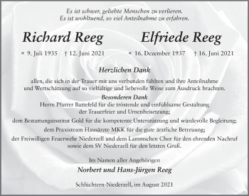 Traueranzeige von Richard Reeg von FZ