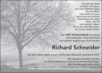 Traueranzeige von Richard Schneider von FZ