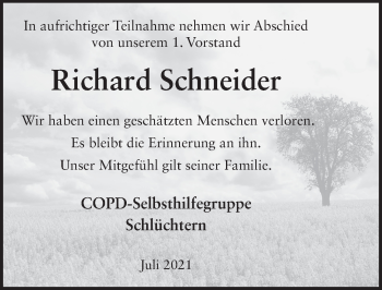 Traueranzeige von Richard Schneider von FZ