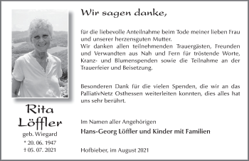 Traueranzeige von Rita Löffler von FZ