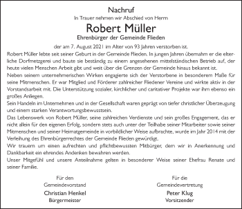 Traueranzeige von Robert Müller von FZ
