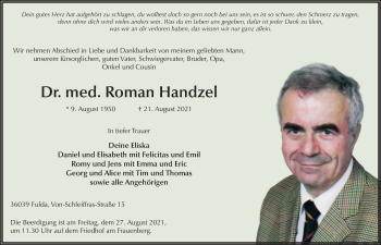 Traueranzeige von Roman Handzel von FZ