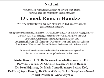 Traueranzeige von Roman Handzel von FZ