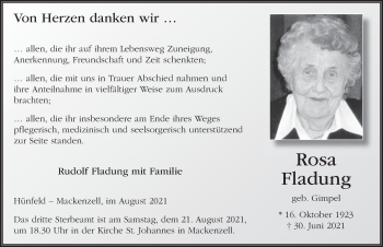 Traueranzeige von Rosa Fladung von FZ