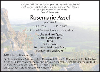 Traueranzeige von Rosemarie Assel von FZ