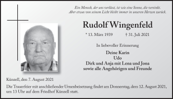 Traueranzeige von Rudolf Wingenfeld von FZ
