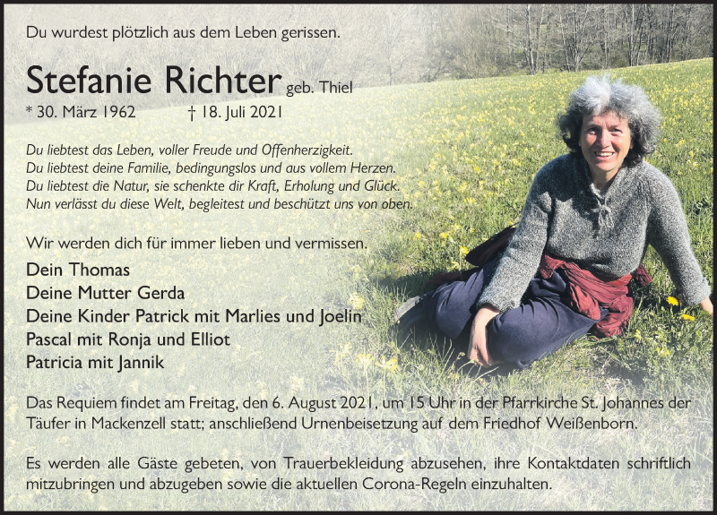  Traueranzeige für Stefanie Richter vom 04.08.2021 aus FZ