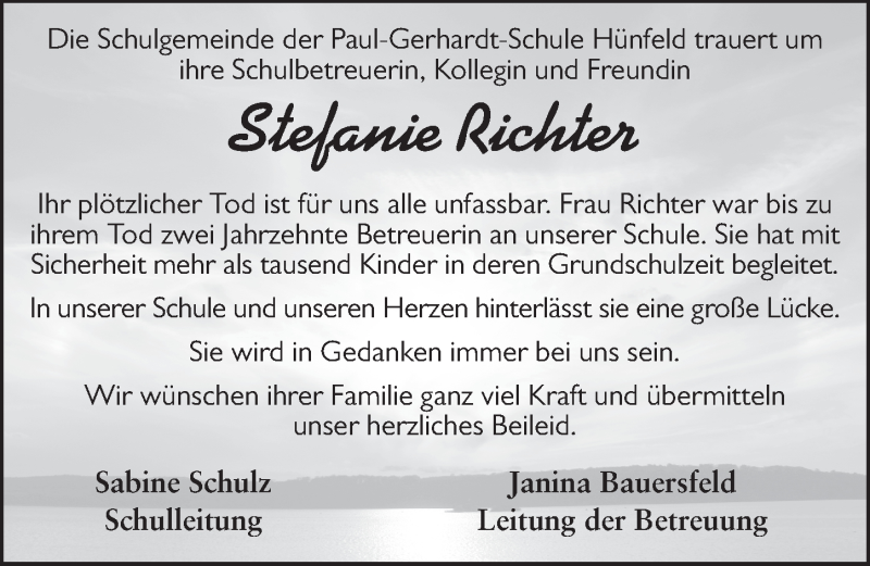  Traueranzeige für Stefanie Richter vom 04.08.2021 aus FZ