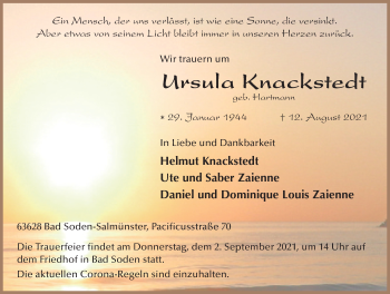 Traueranzeige von Ursula Knackstedt von FZ