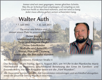 Traueranzeige von Walter Auth von FZ