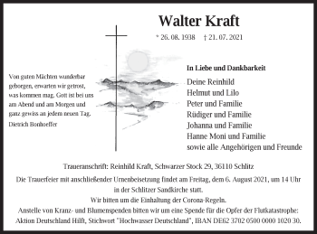 Traueranzeige von Walter Kraft von FZ