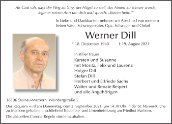 Traueranzeige von Werner Dill von FZ