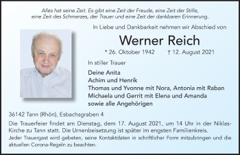 Traueranzeige von Werner Reich von FZ