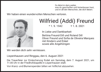 Traueranzeige von Wilfried Freund von FZ