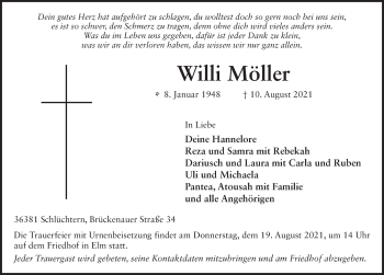 Traueranzeige von Willi Möller von FZ
