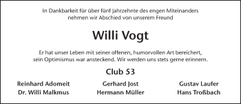 Traueranzeige von Willi Vogt von FZ