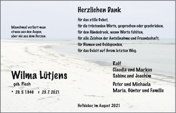 Traueranzeige von Wilma Lütjens von FZ