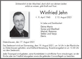 Traueranzeige von Winfried Jehn von FZ