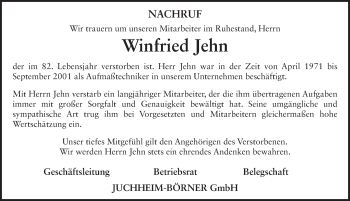 Traueranzeige von Winfried Jehn von FZ