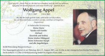 Traueranzeige von Wolfgang Appel von FZ