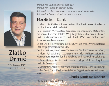 Traueranzeige von Zlatko Drmic von FZ