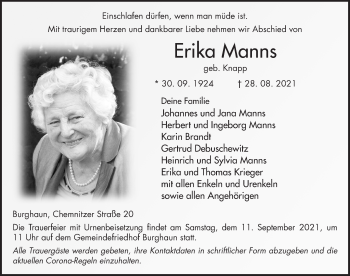 Traueranzeige von Erika Manns von FZ