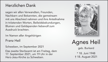 Traueranzeige von Agnes Heil von FZ