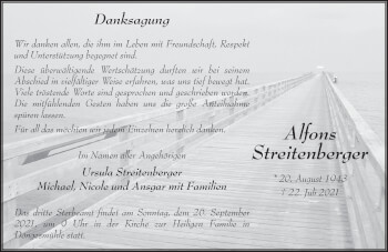 Traueranzeige von Alfons Streitenberger von FZ
