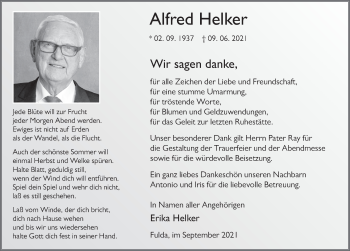 Traueranzeige von Alfred Helker von FZ