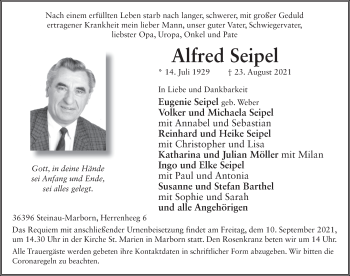 Traueranzeige von Alfred Seipel von FZ