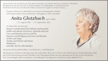 Traueranzeige von Anita Glotzbach von FZ