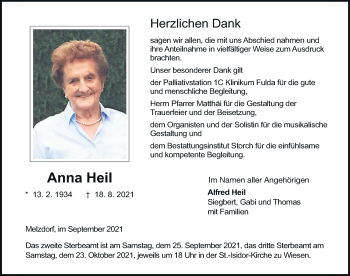 Traueranzeige von Anna Heil von FZ