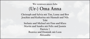 Traueranzeige von Anna Lotz von FZ