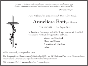 Traueranzeige von Anneliese Bott von FZ