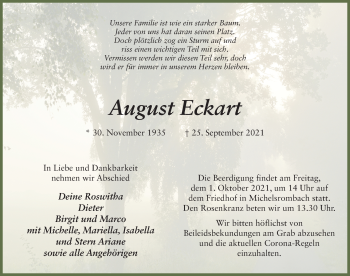 Traueranzeige von August Eckart von FZ