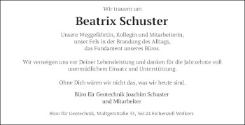 Traueranzeige von Beatrix Schuster von FZ