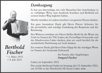 Traueranzeige von Berthold Fischer von FZ