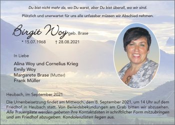 Traueranzeige von Birgit Woy von FZ