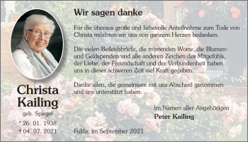 Traueranzeige von Christa Kailing von FZ