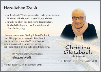 Traueranzeige von Christina Glotzbach von FZ
