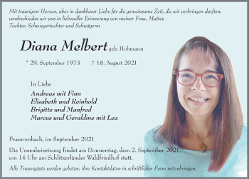 Traueranzeige von Diana Melbert von FZ