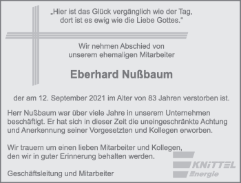 Traueranzeige von Eberhard Nußbaum von FZ
