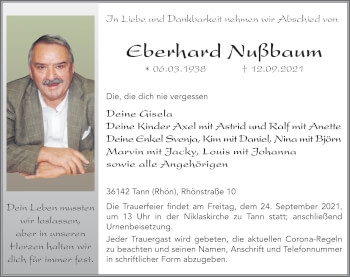 Traueranzeige von Eberhard Nußbaum von FZ